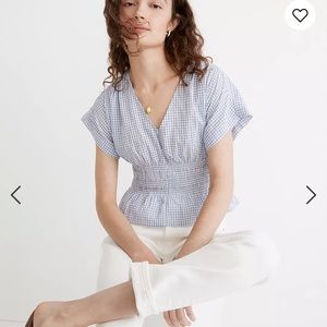 Madewell V-Neck Smocked-Waist Top in Gingham Seersucker M